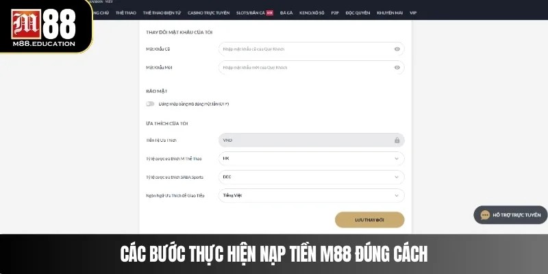 Nạp Tiền M88 3 Các bước thực hiện nạp tiền M88 đúng cách